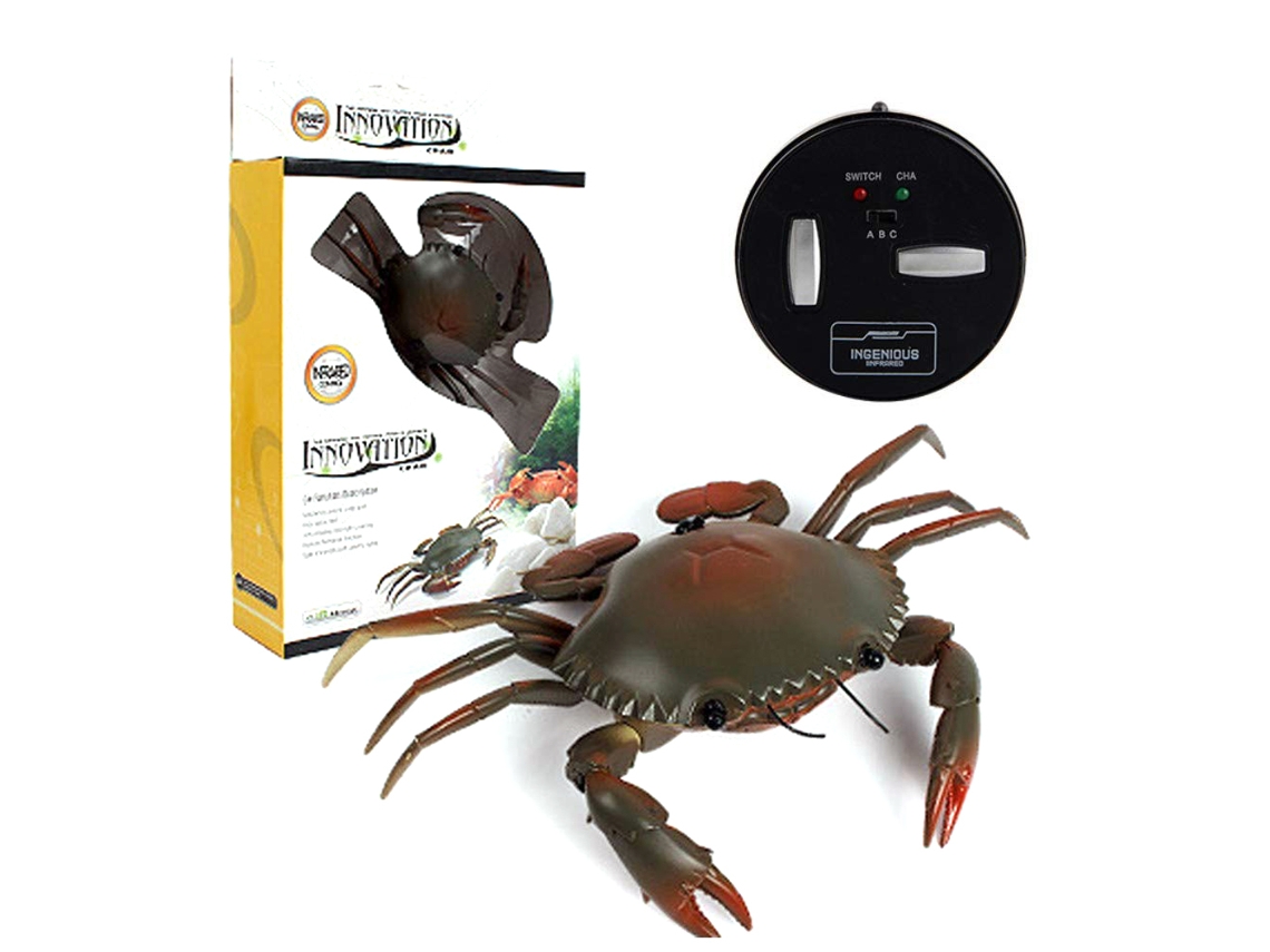 Caranguejo de brinquedo elétrico com controle remoto, formato simulado de caranguejo com luzes.