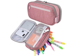 Estojo para Lápis, 3 Compartimentos, Grande, Rosa Claro, Meninas, Meninos AQUAFORGE