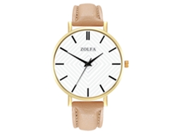Reloj De Pareja De Moda Casual Con Correa De Cuero Pu Quartzo Redondo Beige