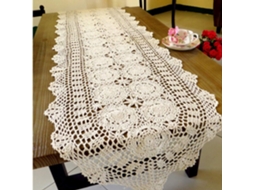 Toalha De Mesa De Renda De Algodão Em Crochê Feita À Mão, 15,7 X 59 Polegadas, Bege