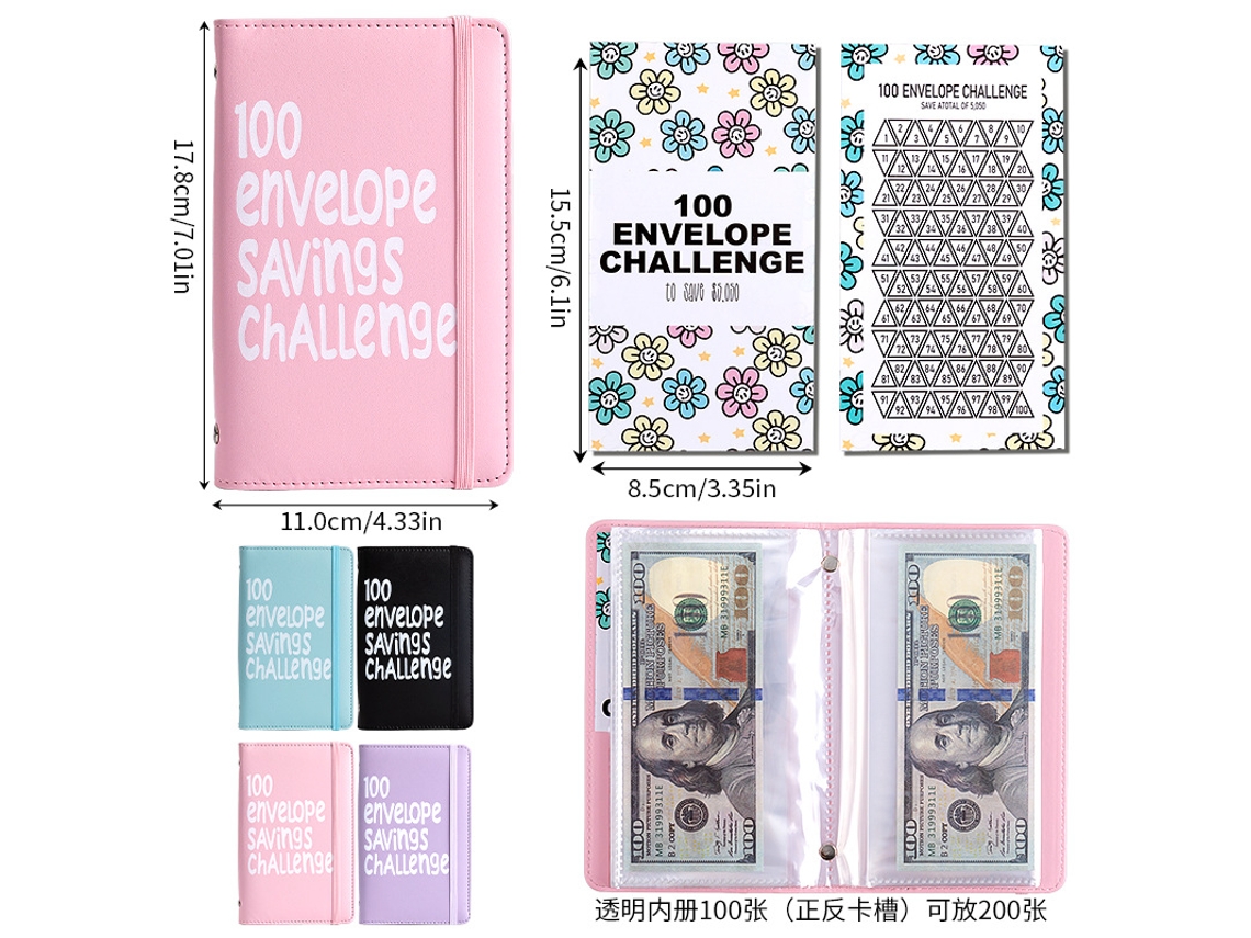 A6 Pink 50-sheet 100day Money Saving Envelope Budget Book With Vertical Stripe Tie