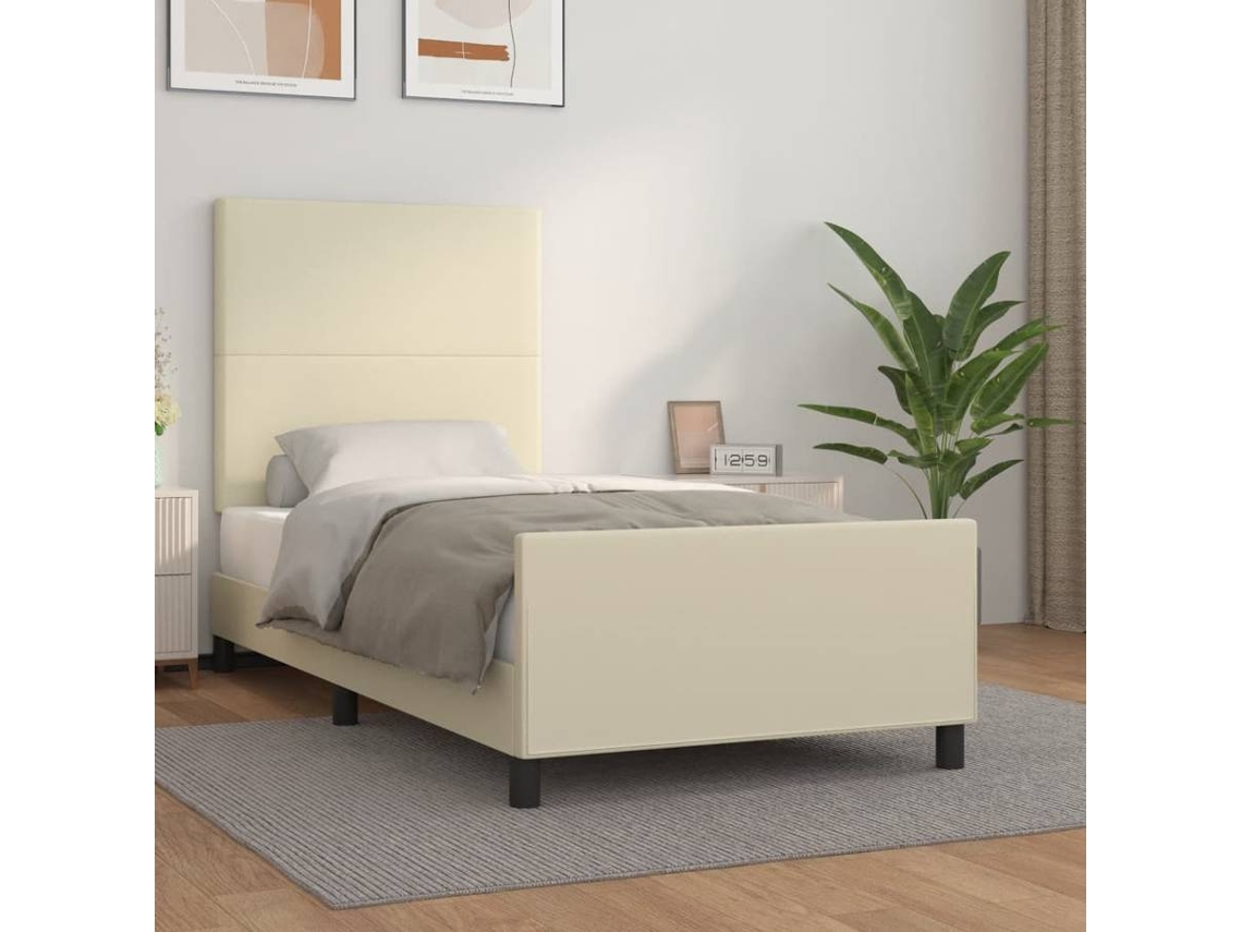 Bed Frame With Headboard, Bed Frames With Headboards Vidaxl Creme Couro Artificial (90 X 200 Cm)