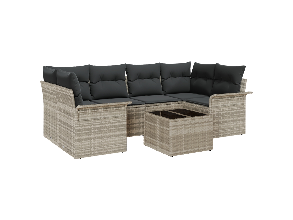 Conjunto 7 De Sofá De Jardim Com E Almofadas Vidaxl Cinzento-claro Rattan