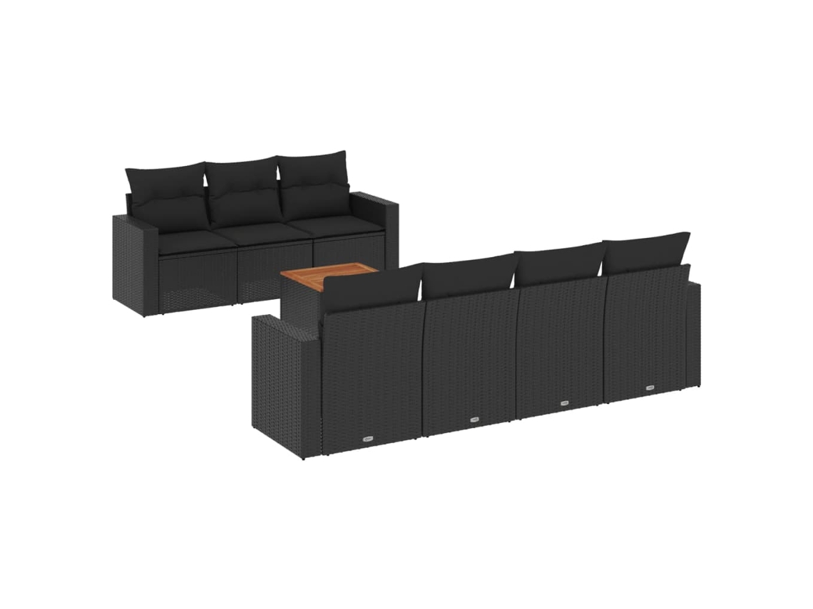 Conjunto de 8 Sofás de Jardim com Almofadões Vime Pe Preto MAISON EXCLUSIVE (8 pcs)