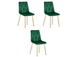 Cadeira De Jantar Conjunto De 3 Peças Tyra Assento Verde Escuro, Pernas De Ouro, Assento Acolchoado, Assento Ergonômico