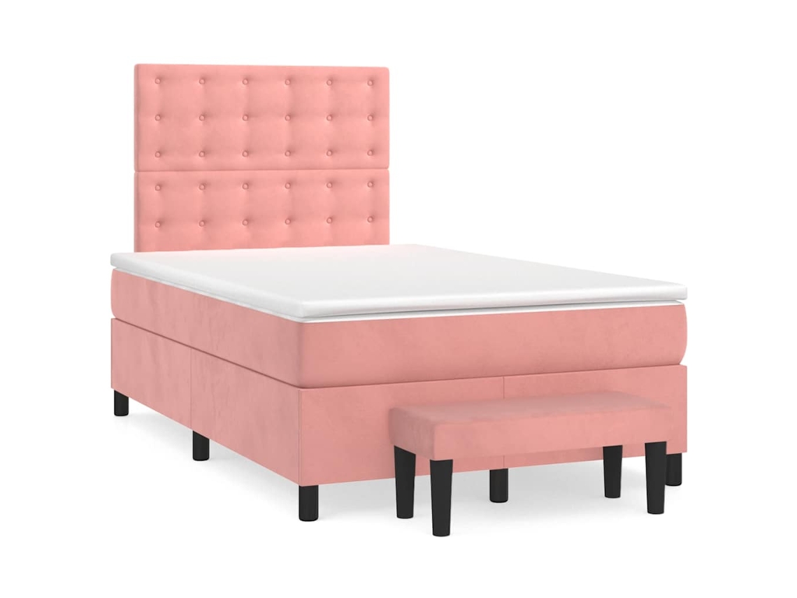 Cama Boxspring Com Colchão 120x190 Cm Veludo Rosa