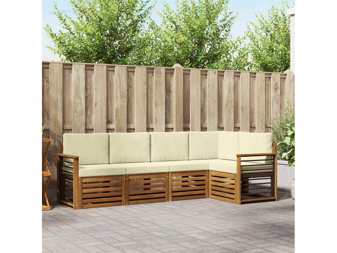 Vidaxl Conjunto De Sofá Sectional Com Almofada 5 Pcs Natural E Creme