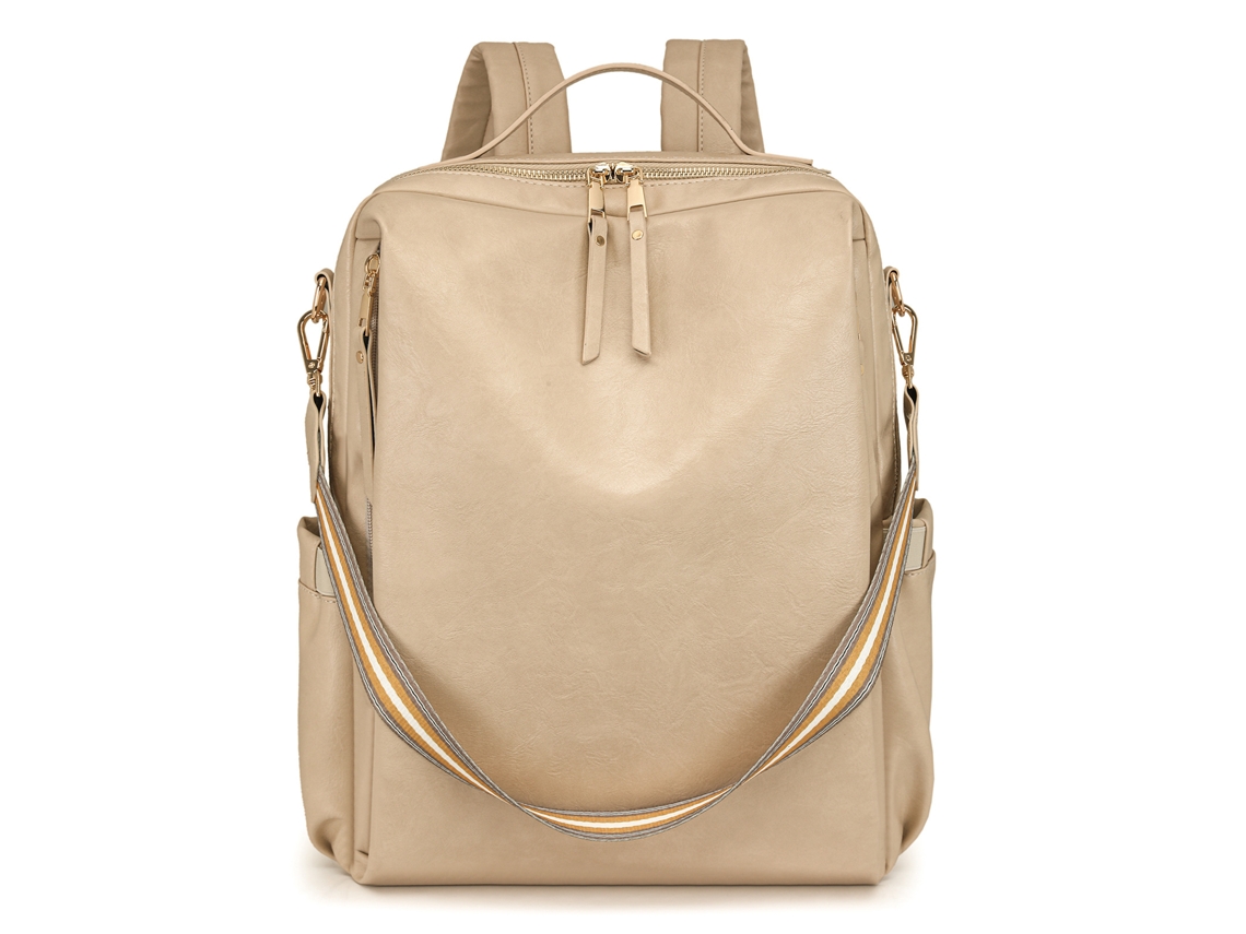 Mochila Feminina de Moda de Couro Pu para Viagem, Bege DIGITALLAB