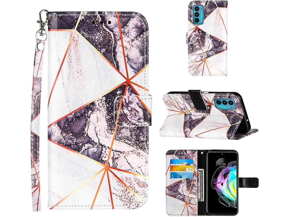Correia Mármore Pintado Slots para Motorola Moto Edge 20 HONGWE. com Porta-Cartões
