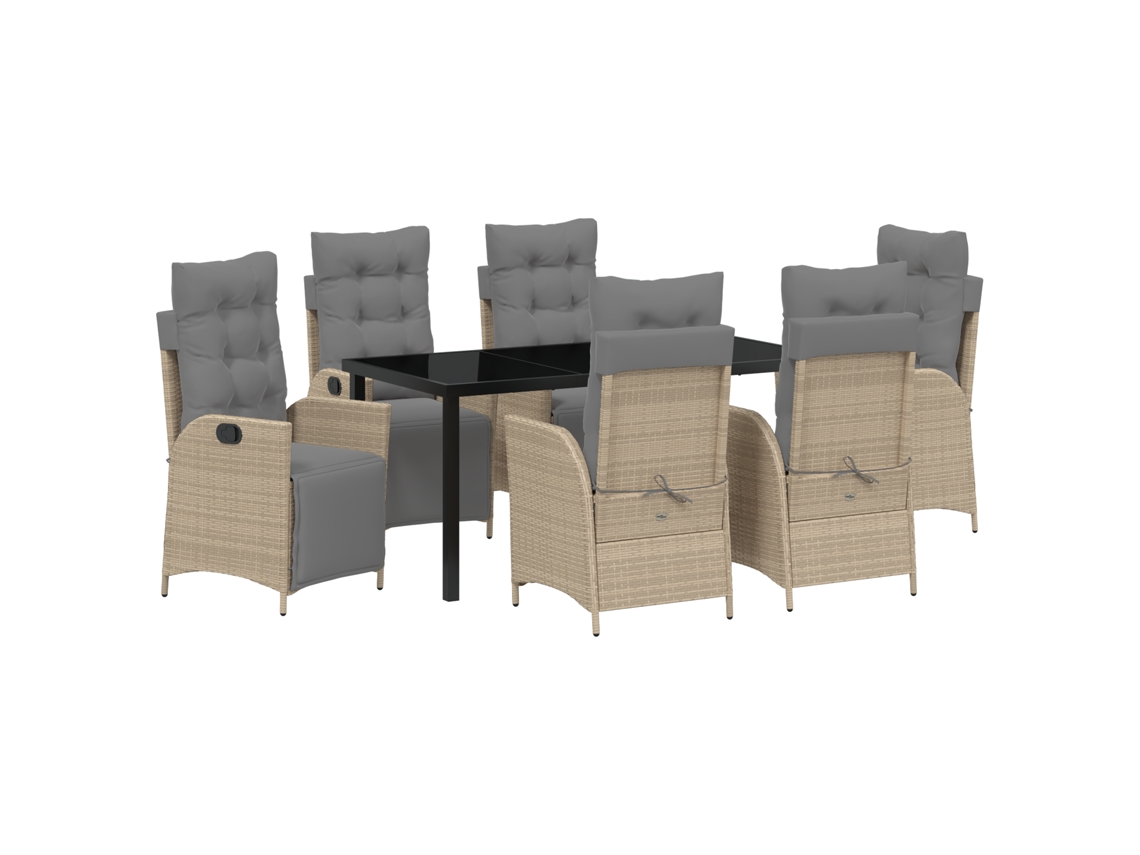 Conjunto 7 De Jantar De Jardim De Vidaxl Bege Rattan Poliéster