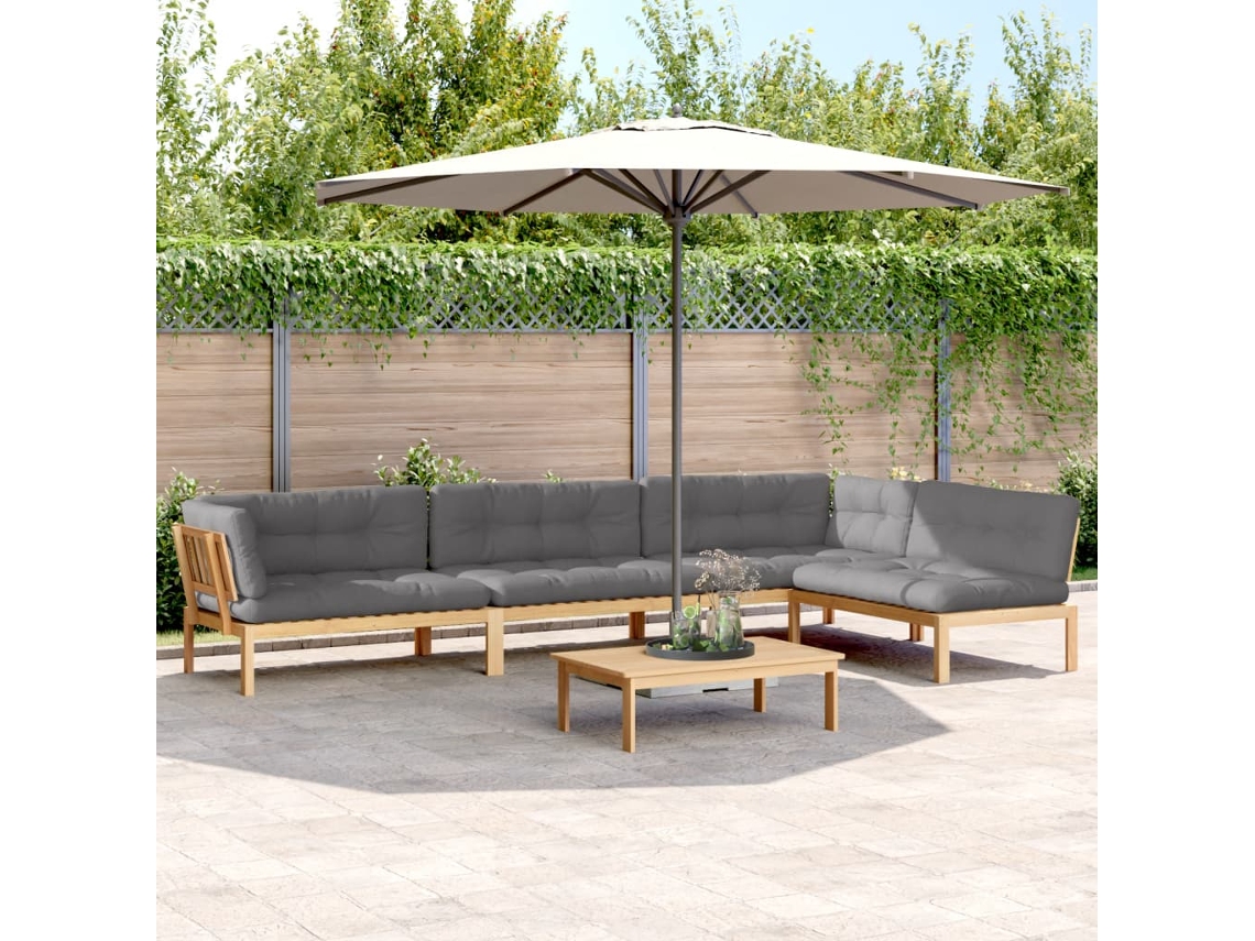 Vidaxl 5 Pcs Móveis De Paletes P/ Jardim Com Almofadões Acácia Maciça