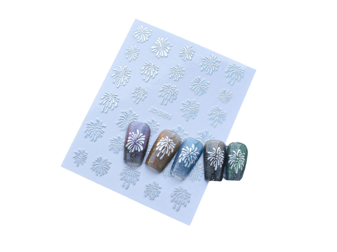 Adesivos De Nail Art De Natal Com Padrão De Fogos De Artifício, Decoração Autoadesiva Para Unhas, Acessórios Diy Prata Hengrongshen