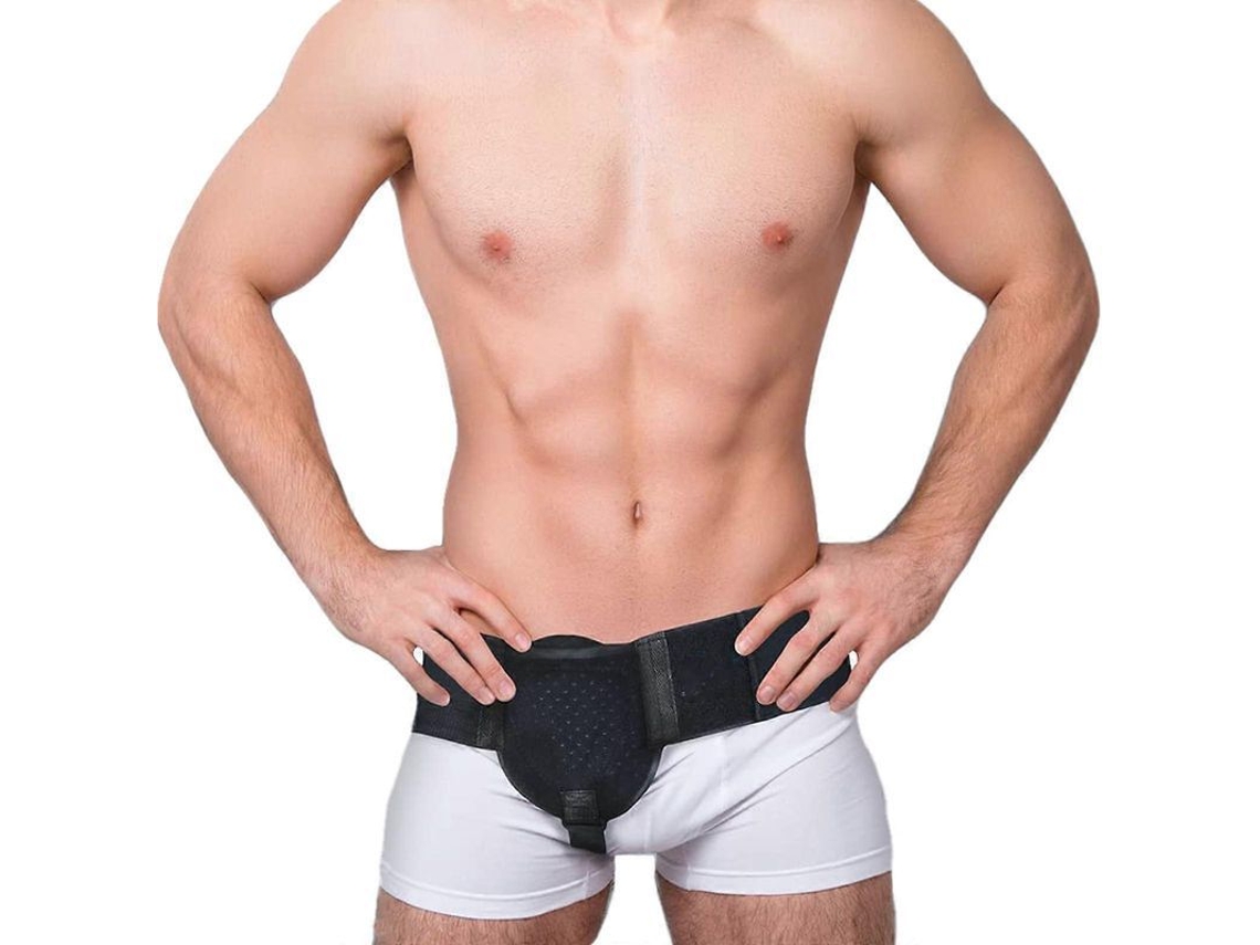 Cinta de hérnia inguinal masculina, pós-parto, umbilical, flexível, ajustável, preto, tamanho G CHARM