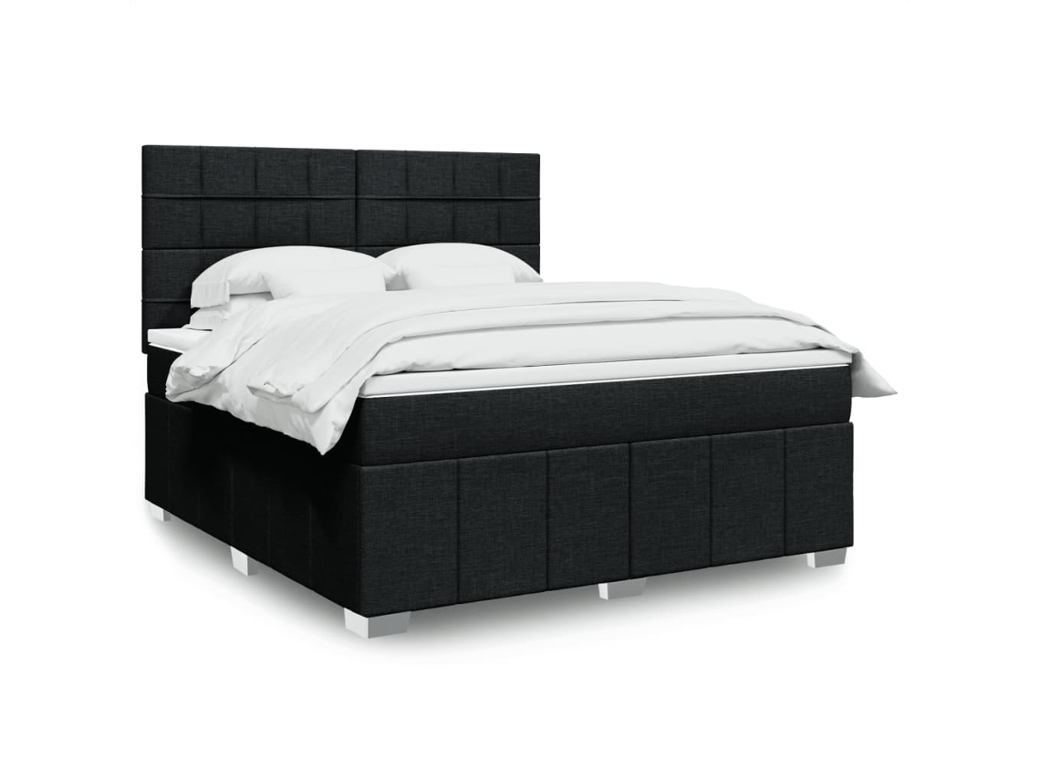 Cama Com Molas/colchão 180x200 Cm Tecido Preto