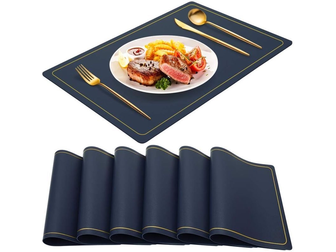 2026-manteles De Mesa Azul Marino Conjunto De 6, Impermeables De Cuero Pu Lavables Para Festivales Y Decoración Hogar