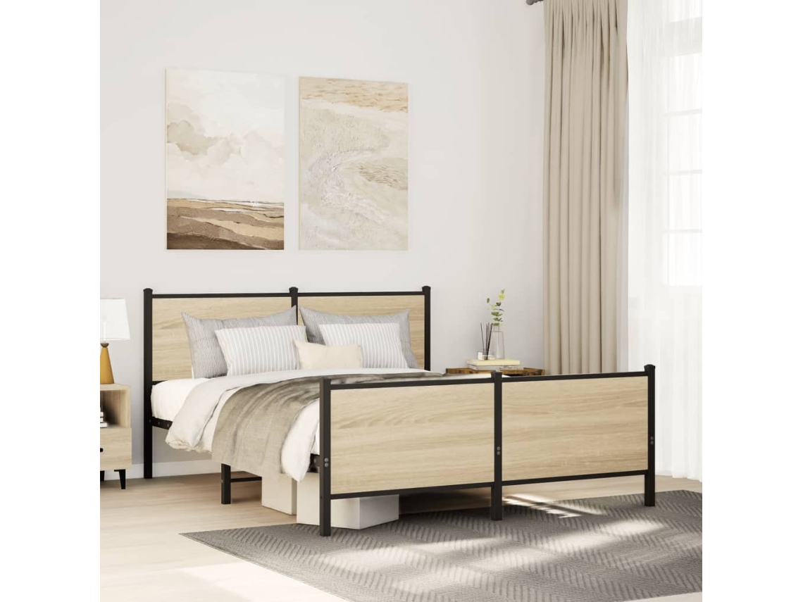 Vidaxl Estrutura De Cama Sem Colchão 150x200cm Metal Carvalho Sonoma