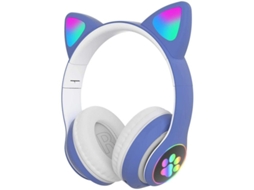 2026 fone de Ouvido Sem Fio Bluetooth com Luzes Led e Design de Orelhas de Gato Azul