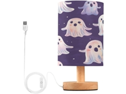 Luminária De Cabeceira Fantasma Halloween Skyshu, Pequena Luminária De Mesa Led Usb Com Base Madeira Antiderrapante E