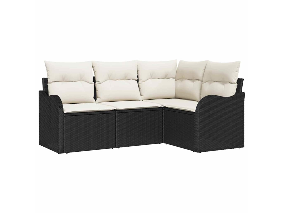 Conjunto de Sofá de Jardim 4 Pcs Preto Vime Pe HARLANV1