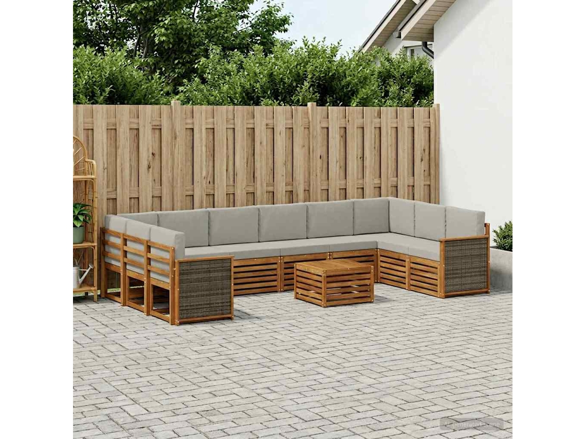 Vidaxl Conjunto De Sofás Para Exterior 8 Pcs Natural E Cinzento-claro