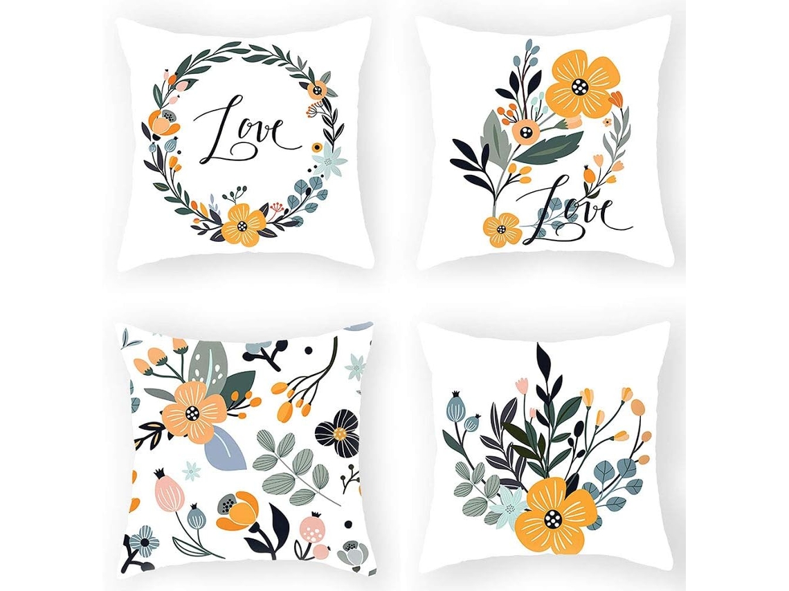 4 Peças De Capas De Almofadas Decorativas Com Padrão De Pássaros E Flores