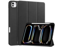Capa Hengrongshen para iPad Pro 11, capa de couro resistente a quedas com suporte triplo e compartimento para caneta, preta (2024)