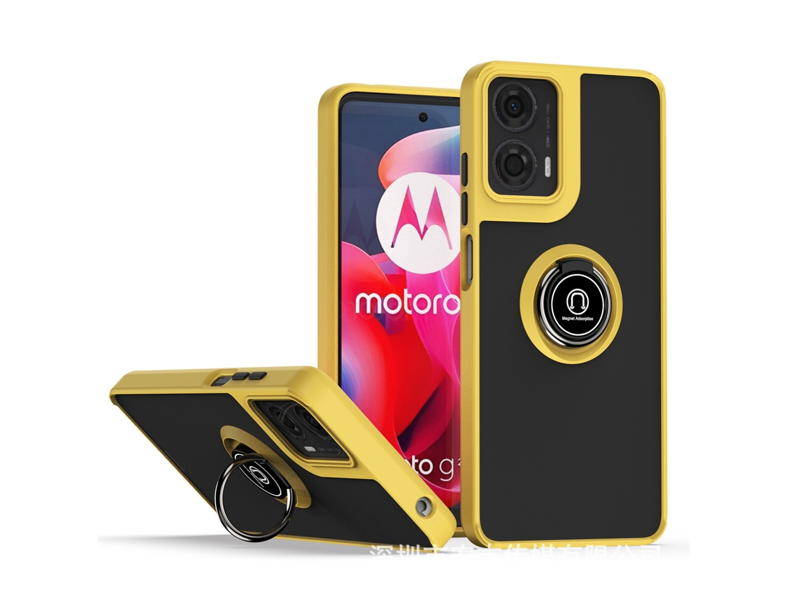 Capa Para Celular Qiying Generation 1 Com Suporte De Anel Magnético Anti-queda Pamarelo - Moto G85 5g Com Porta Grande