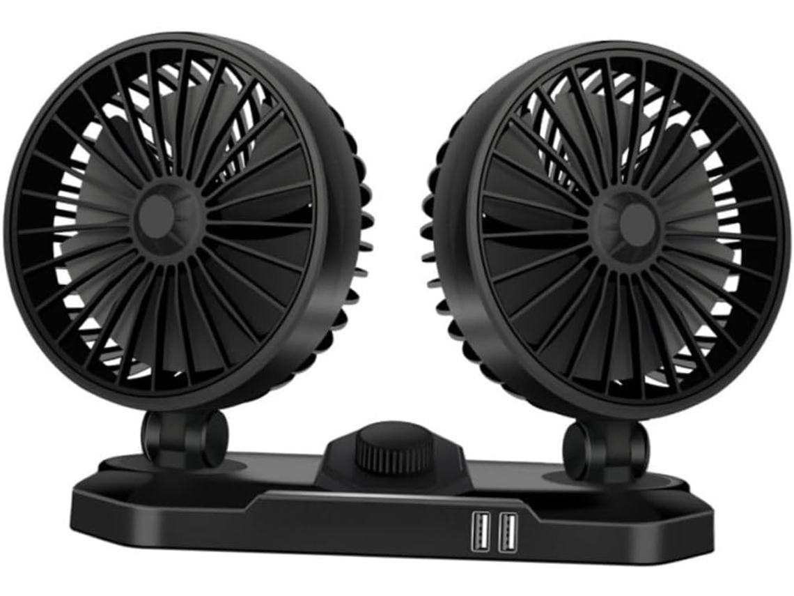 Ventilador Elétrico Ou Veicular Hemobllo Com Duas Cabeças, Usb, Leve, Em Abs, Com Rotação Automática De 360 Graus, Ideal
