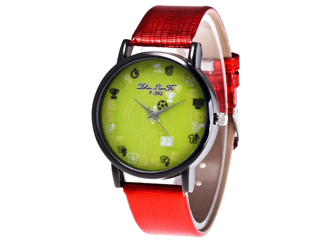 Relógio analógico unissex de quartzo com pulseira de couro PU (vermelho)