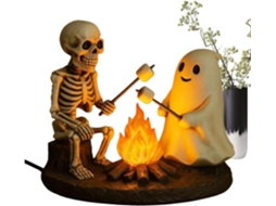 Fogueira - Luminária Noturna com Esqueleto e Fantasma, Atmosfera de Halloween com Brilho