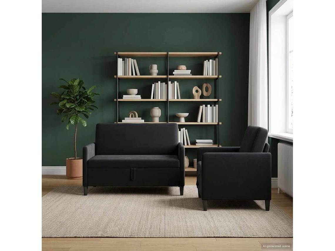 Vidaxl Conjunto De Sofá Com Armazenamento 2 Unid. Preto Poliéster