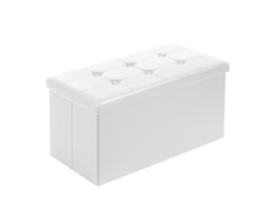 Todeco Baú de Armazenamento de Quarto com Tampa 2 em 1, Pufe de Couro Dobrável, Baú de Armazenamento Interno de 80l, Banco de Armazenamento, Branco