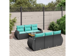 Vidaxl Conjunto De Sofá De Jardim Com 7 Peças E Almofadas Em Rattan Sintético Preto
