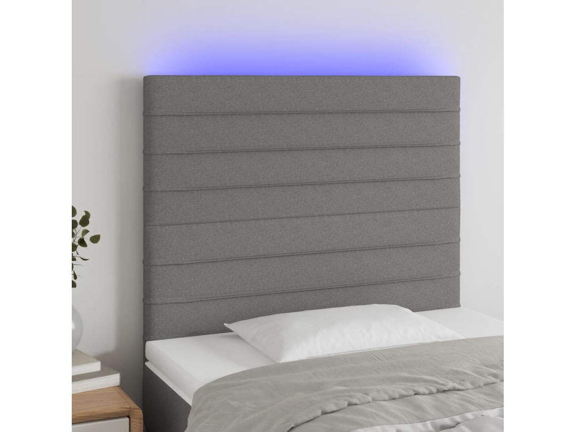 Vidaxl Cabeceira De Cama C/ Led Tecido 90x5x118/128 Cm Cinza-escuro