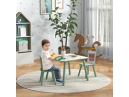 Conjunto De Mesa E Cadeiras 3 Peças Para Crianças 3-8 Anos Em Mdf Madeira Pinho, Verde