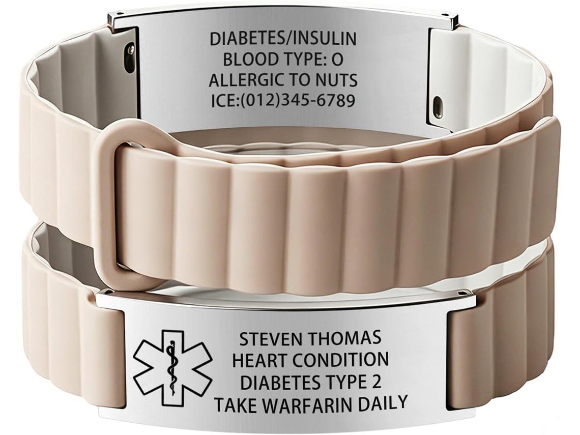 Pulseira De Identificação Médica Personalizada Com Gravação Para Homens E Mulheres, Pulseira De Alerta Médico Ajustável