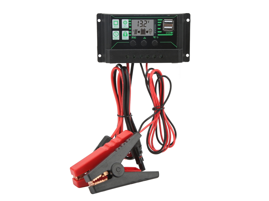 Controlador de carga solar Primerox MPPT 12V 24V 30A com painel LCD ajustável e regulador solar de 360W