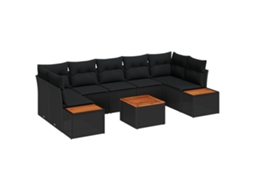 Conjunto 8 Sofá De Jardim Vidaxl Preto Vime Pe (55 X 55 X 37 Cm)