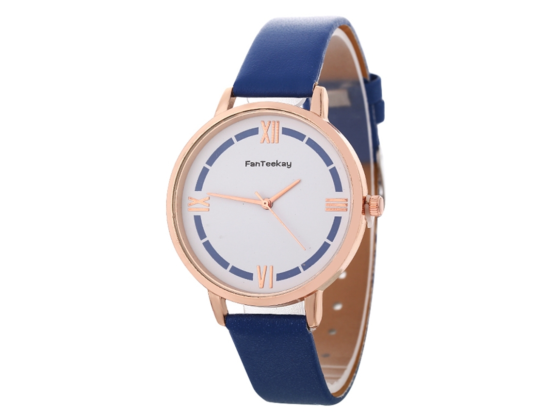 Relógio Feminino de Pulseira de Couro Zhoulianfa com Dial Redondo e Movimento Quartz Azul