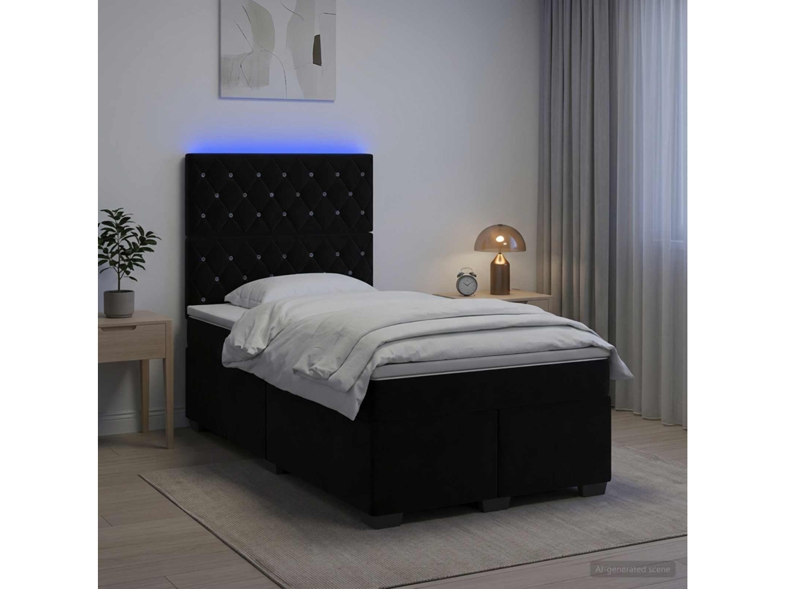 Vidaxl Cama Box Spring Com Colchão Preto 120 X 200 Cm Veludo