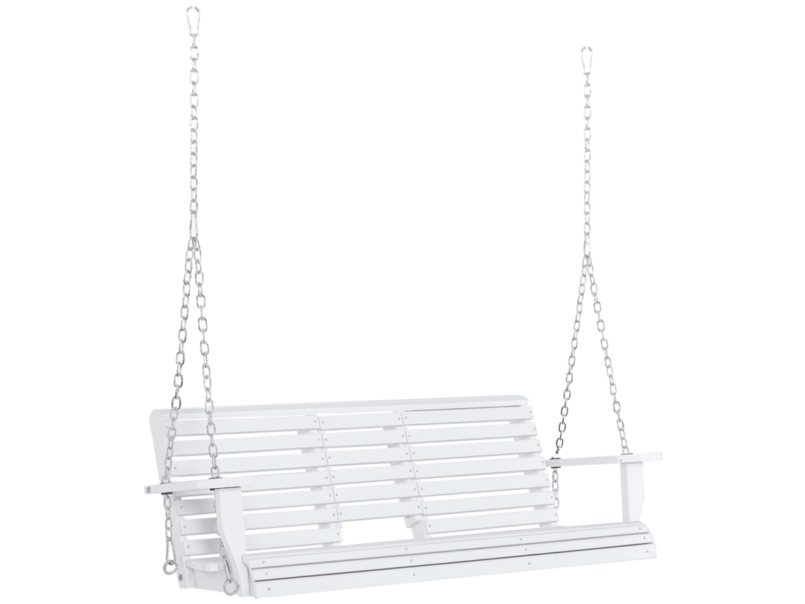 Baloiço de 3 Lugares com Mesa Central e Suporte para Copos, Madeira e Metal 150x75x53 cm Branco | S/MARCA