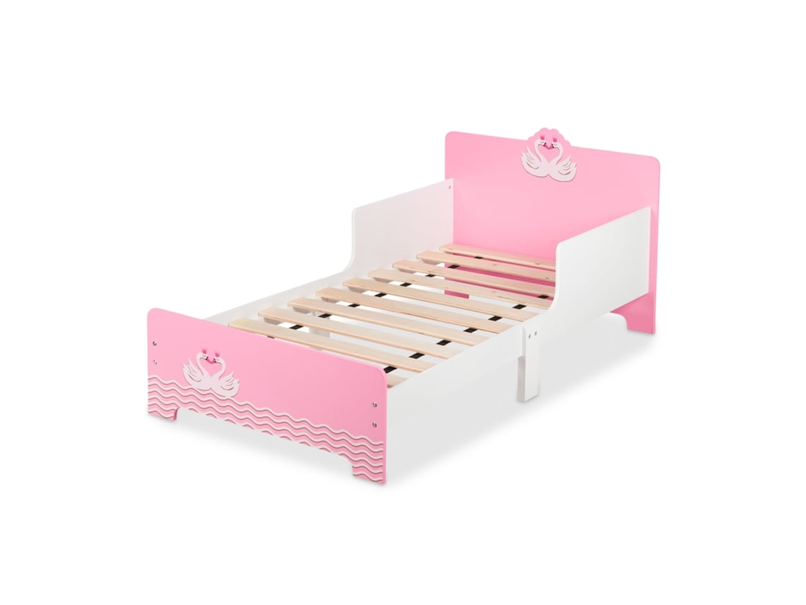 Berço Relaxdays Com Proteção Contra Quedas, Axlxp: 60x77x143 Cm, Cama Para Crianças Com Cisne, Mdf, Branco/rosa