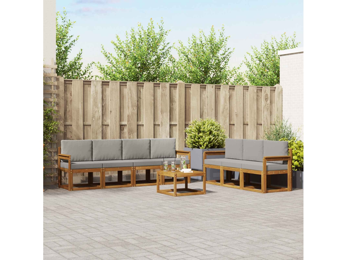 Vidaxl Conjunto De Sofás Para Exterior 8 Unid. Cinza Natural E Claro