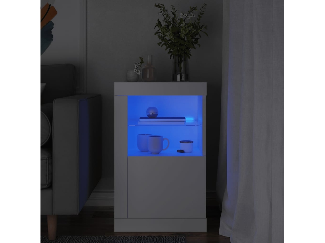 Vidaxl Armário De Apoio Com Luzes Led Derivados De Madeira Branco