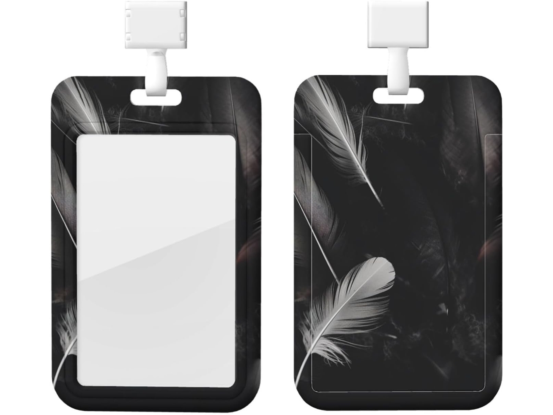 Suporte para Crachá com Cordão, Suporte de Plástico Impermeável, Fundo Marrom com Estampa de Penas, Suporte Retrátil para Crachá