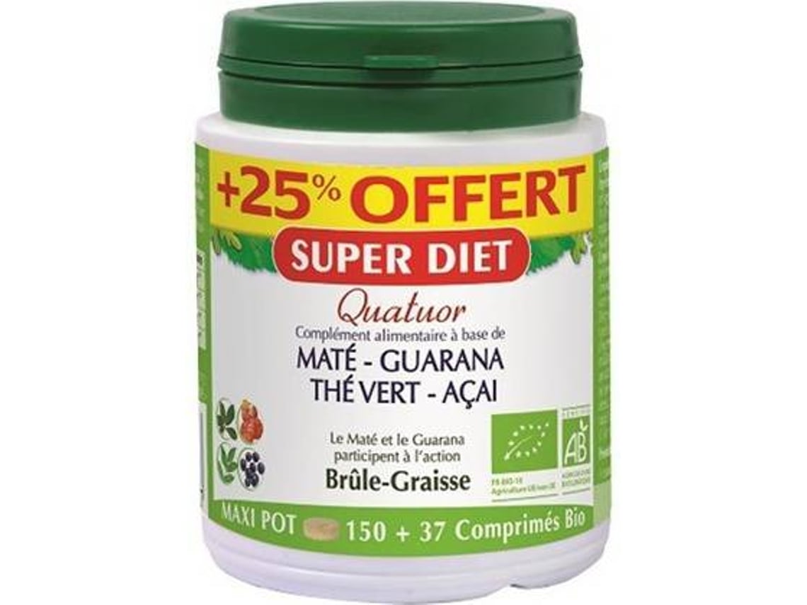 Chá SUPERDIET Quatuor Mate Guaraná Chá Verde Açaí Queima Gordura (187 tabletes)