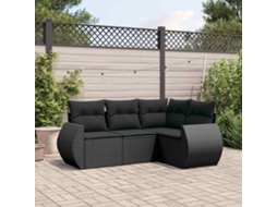 Jogo de Sofá 4 Peças Jardim C/ Almofadões Vime Pe Preto Dkd Home Decor