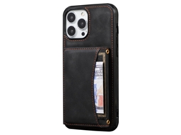 Capa Para Iphone 13 Pro Pele Sintética Com Porta-cartões Preto