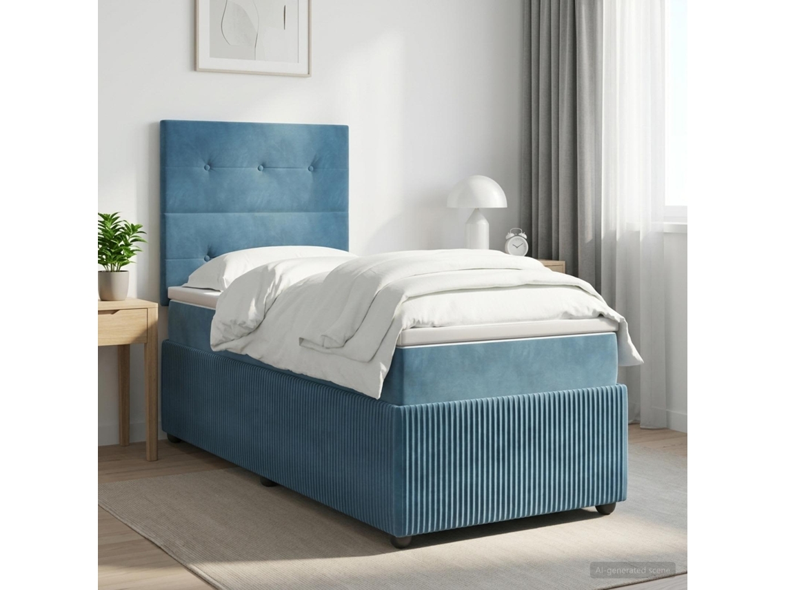 Vidaxl Cama Box Spring Com Colchão Azul 90 X 190 Cm Veludo