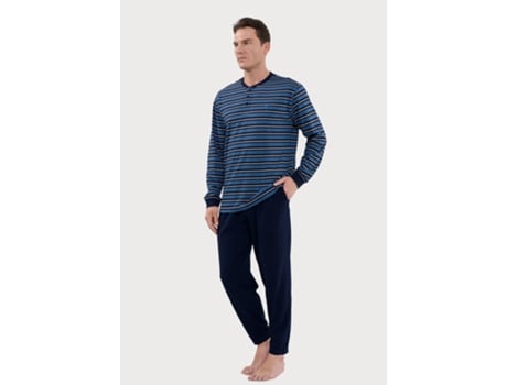 Pijama masculino listrado de malha de algodão com carcela longa The Night Owl